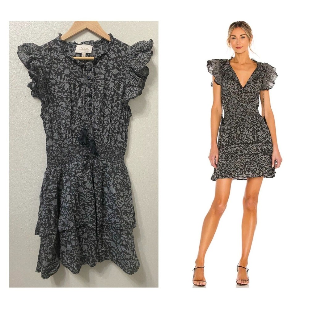 Cleobella Rachelle Mini Dress in Raja Block Black Women peasant Dress size M